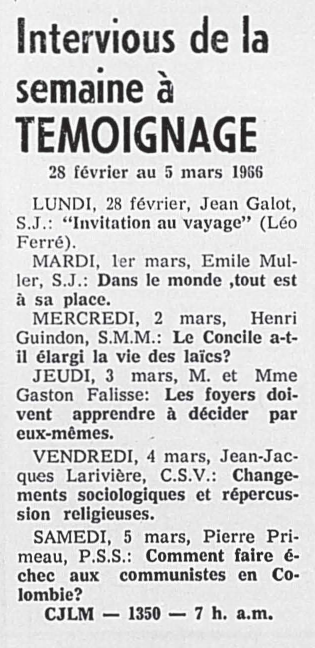 Léo Ferré - L'Action populaire, 1913-1970 (Joliette), 23 février 1966, Deuxième cahier